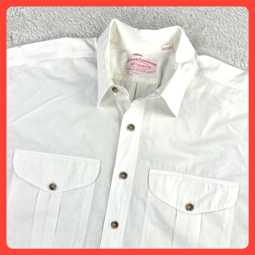 CC Filson Safari Guide Shirt Men XL White Cotton Short Sleeve Pockets USA #654